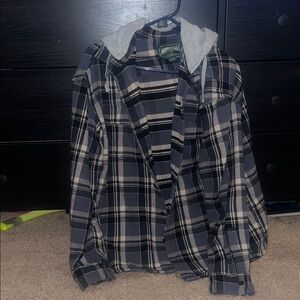 American Eagle Outfitters Blue Plaid Flannel Hoodie